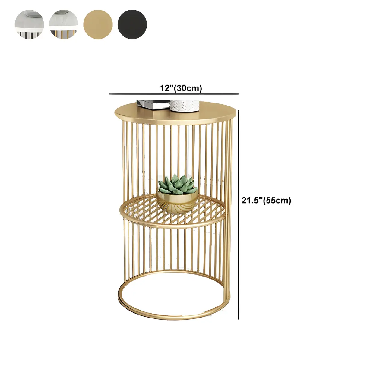 Round 2 Tiers Metal Frame Storage Side Tables Gold #size