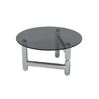 Round Glass Top Coffee Table with Stainless Steel Base Image - 5
