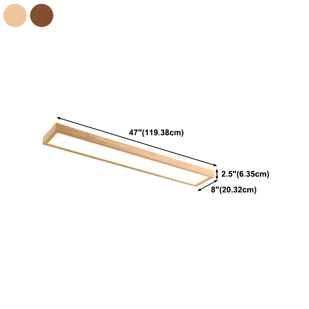 Rustic Rectangular Wood LED Dimmable Flush Ceiling Light #size