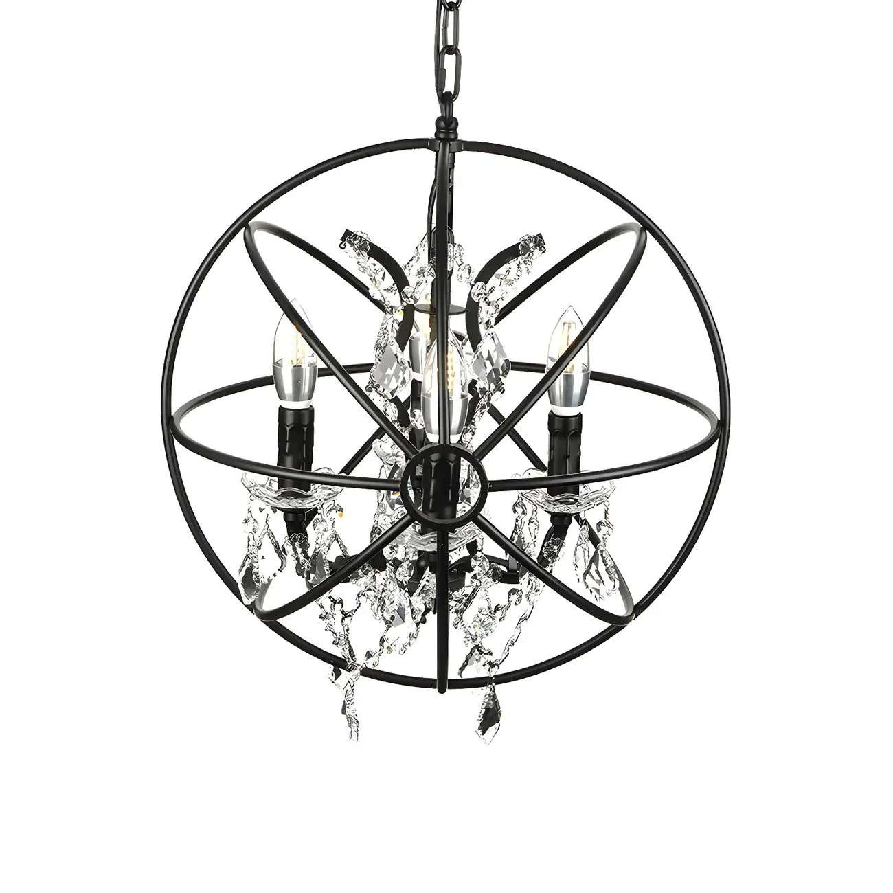 Industrial Black Iron Orb Chandelier with Crystal Image - 3 | homeyfad