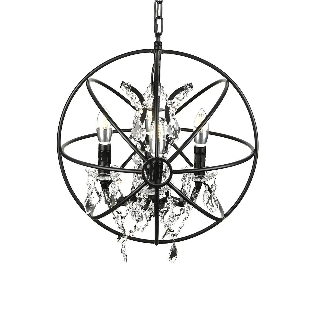Industrial Black Iron Orb Chandelier with Crystal Image - 3