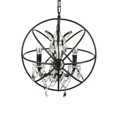 Industrial Black Iron Orb Chandelier with Crystal Image - 3