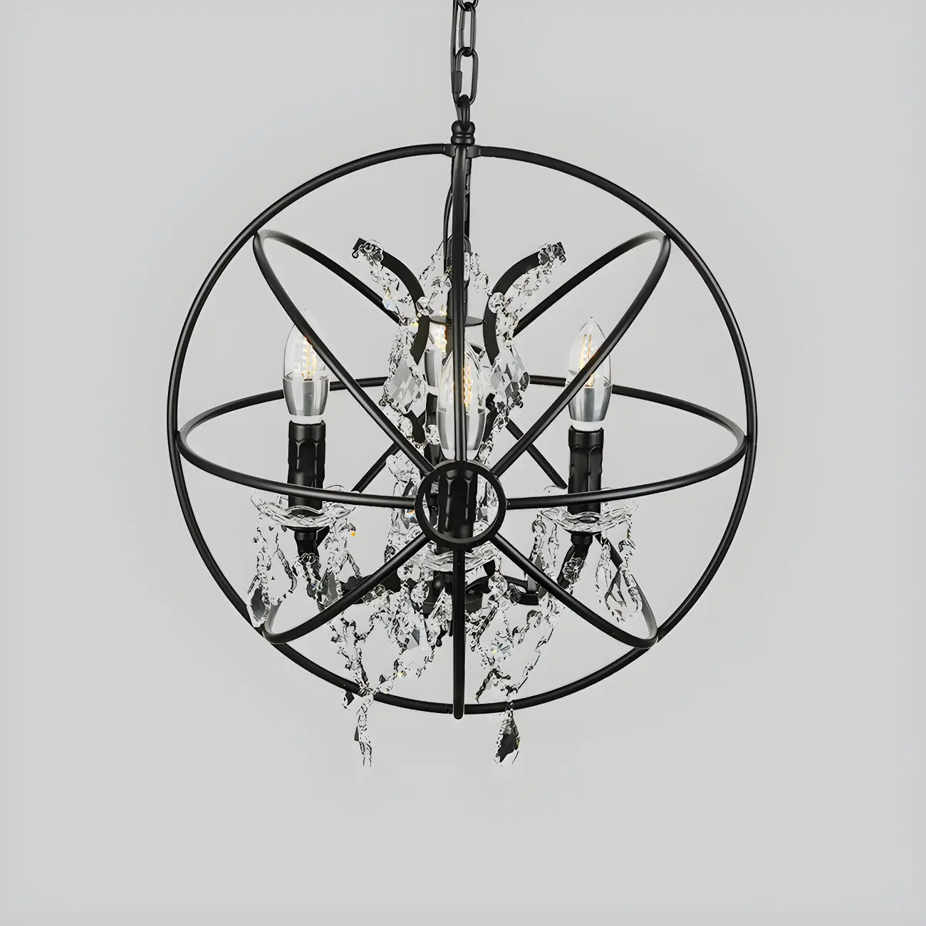 Industrial Black Iron Orb Chandelier with Crystal Image - 4 | homeyfad