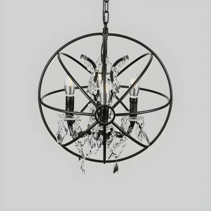 Industrial Black Iron Orb Chandelier with Crystal Image - 4