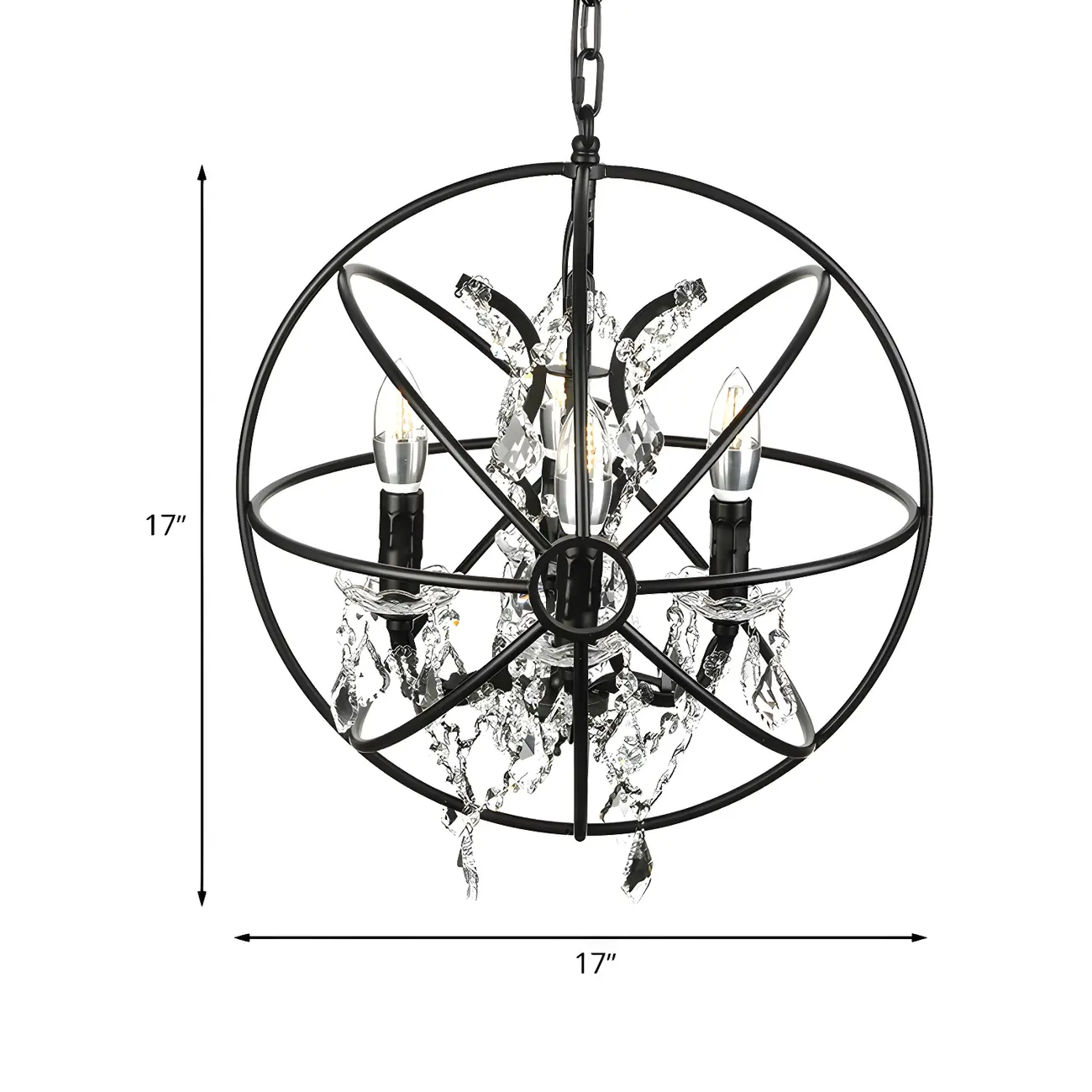 Industrial Black Iron Orb Chandelier with Crystal Image - 5 | homeyfad