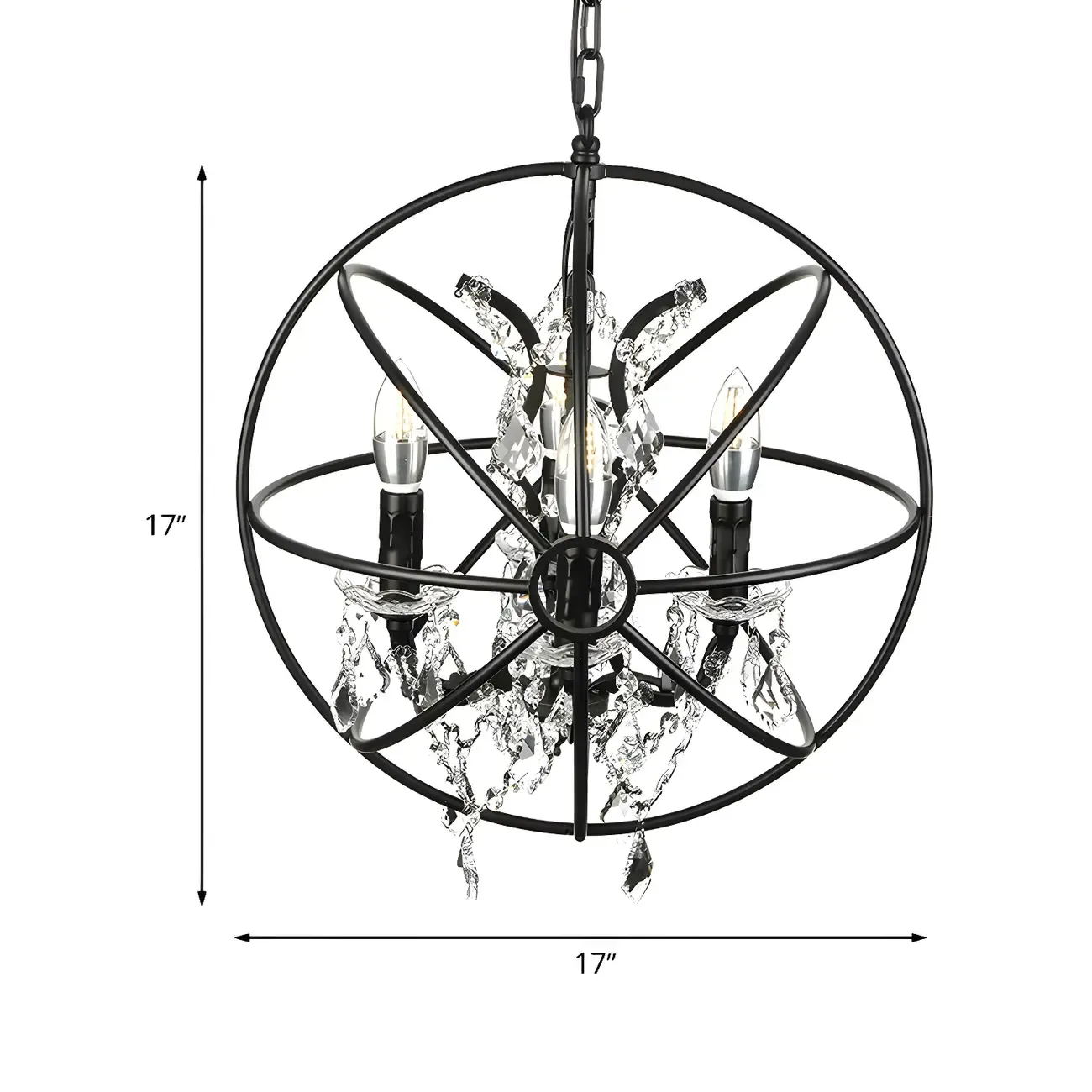 Industrial Black Iron Orb Chandelier with Crystal Image - 5