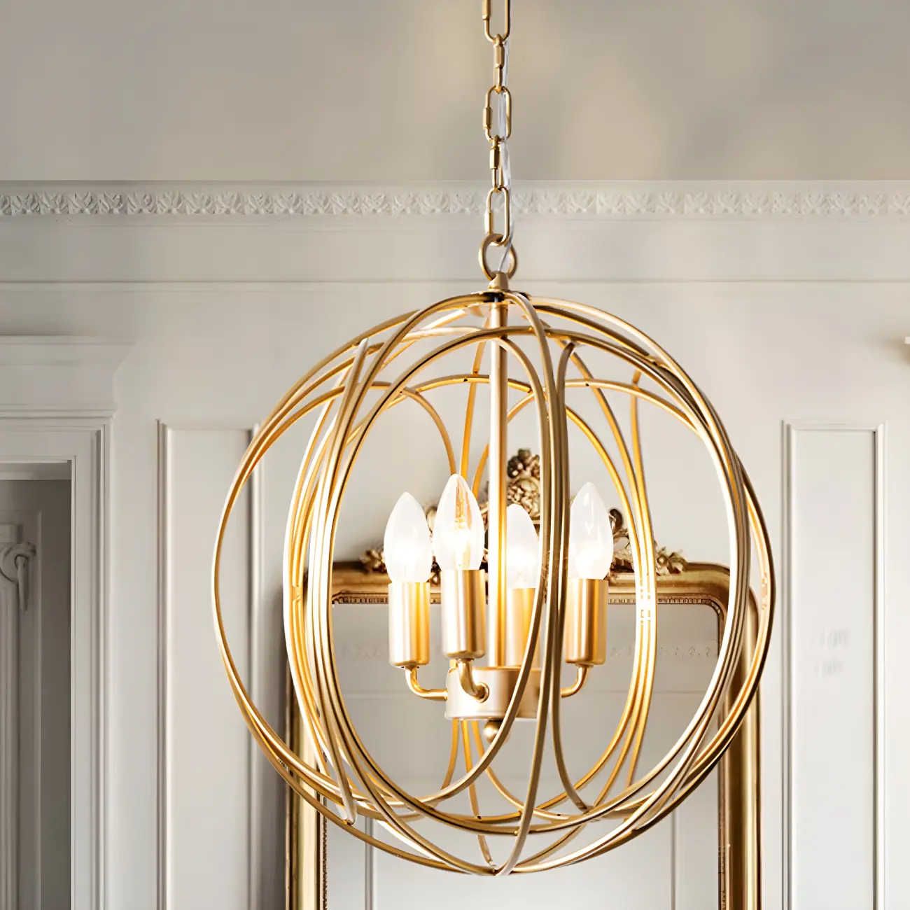 Gold Spherical Metal Frame Modern Industrial Candle Chandelier Image - 1 | homeyfad