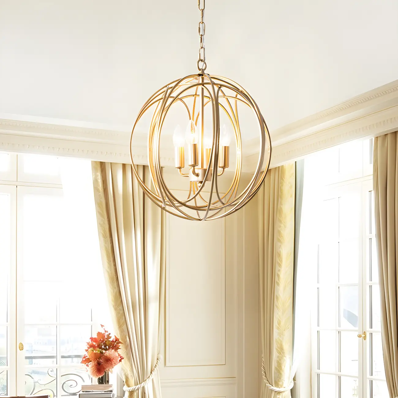 Gold Spherical Metal Frame Modern Industrial Candle Chandelier Image - 3 | homeyfad
