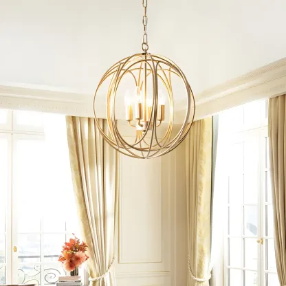 Gold Spherical Metal Frame Modern Industrial Candle Chandelier Image - 3