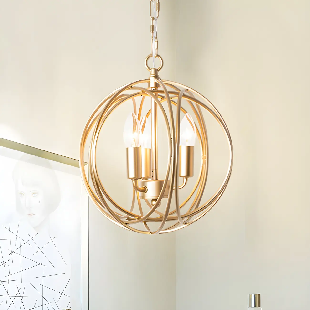 Gold Spherical Metal Frame Modern Industrial Candle Chandelier Image - 2 | homeyfad