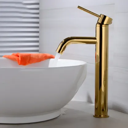 Luxurious Brushed Gold Bathroom Sink Faucet with Single Handle Image - 2
