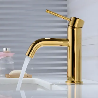 Luxurious Brushed Gold Bathroom Sink Faucet with Single Handle Image - 3