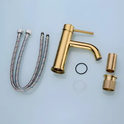Luxurious Brushed Gold Bathroom Sink Faucet with Single Handle Image - 12