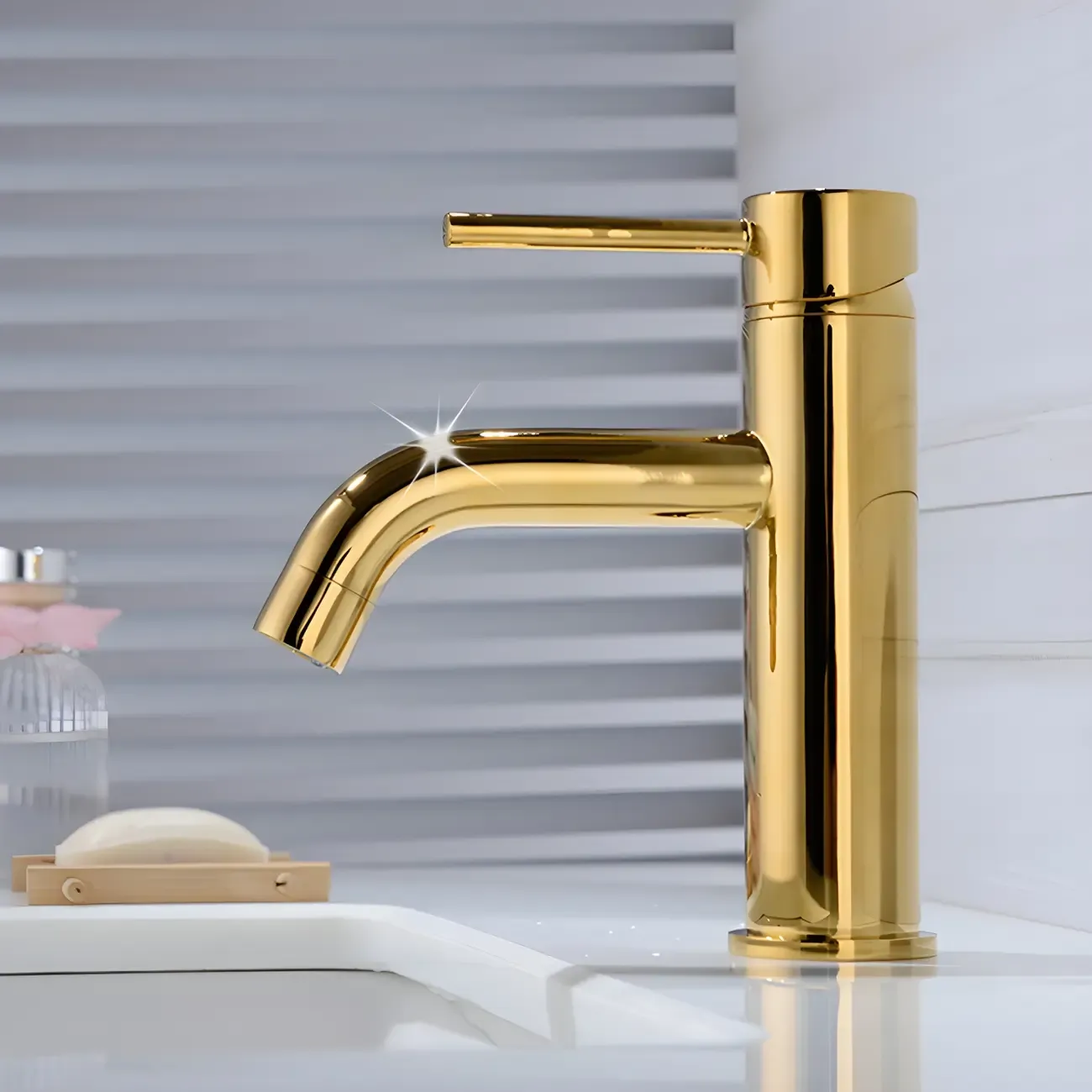 Luxurious Brushed Gold Bathroom Sink Faucet with Single Handle Image - 14