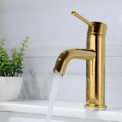 Luxurious Brushed Gold Bathroom Sink Faucet with Single Handle Image - 16