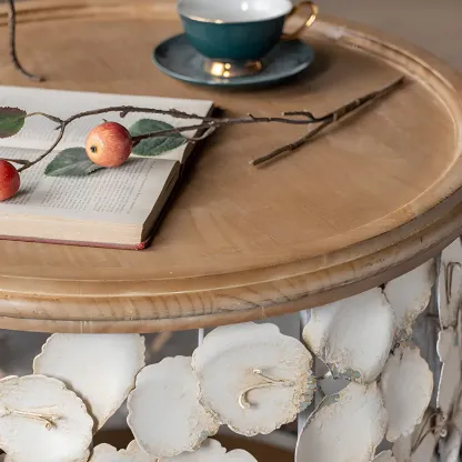 French Country Drum Intricate Carved Round Wood Coffee Table Image - 8