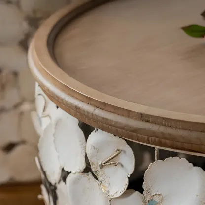 French Country Drum Intricate Carved Round Wood Coffee Table Image - 9