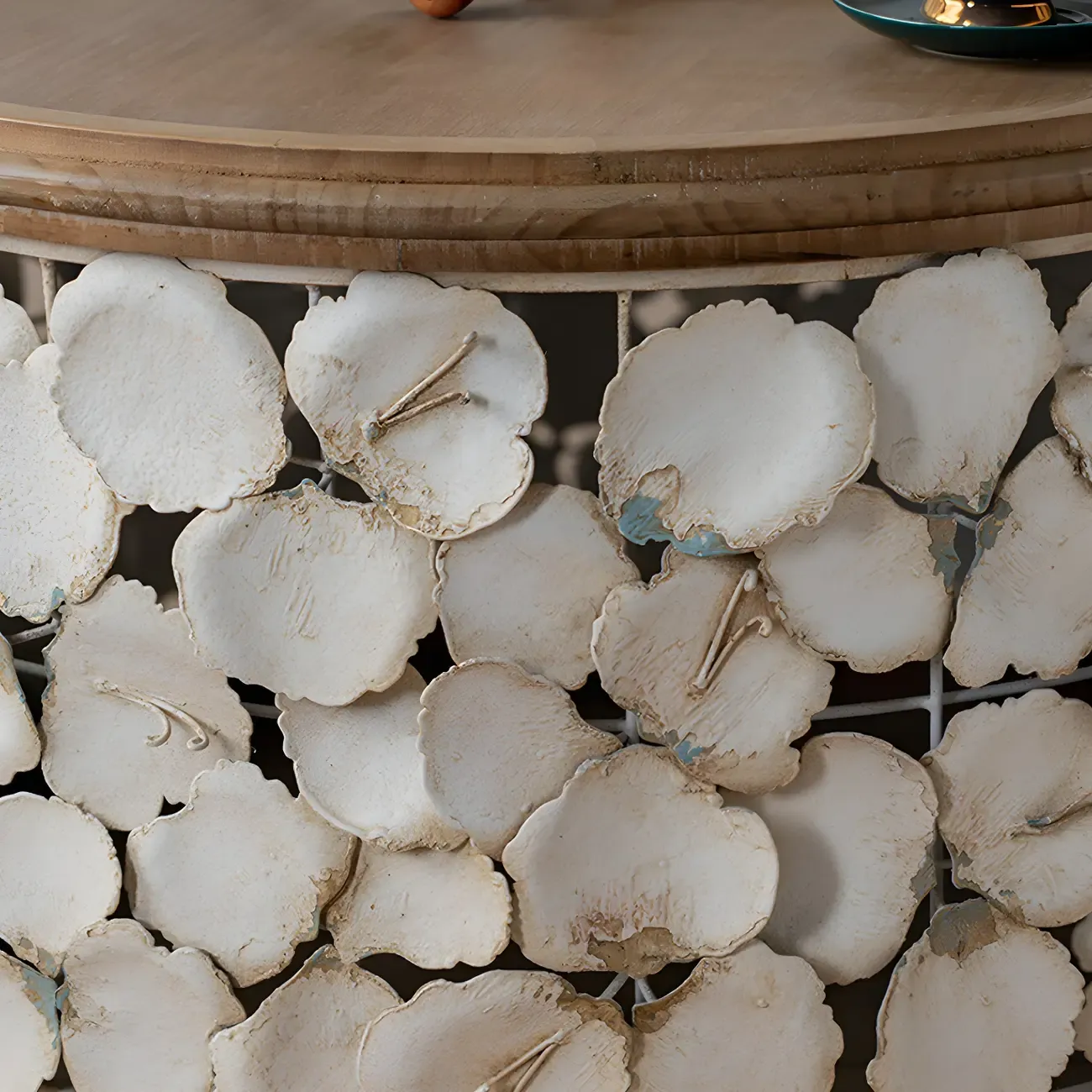 French Country Drum Intricate Carved Round Wood Coffee Table Image - 10