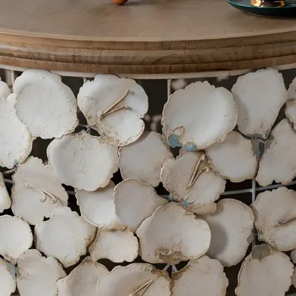 French Country Drum Intricate Carved Round Wood Coffee Table Image - 10