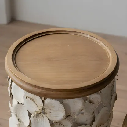 French Country Drum Intricate Carved Round Wood Coffee Table Image - 11