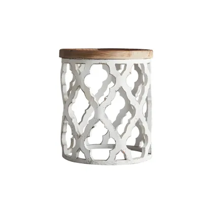 French Country Drum Intricate Carved Round Wood Coffee Table Image - 12