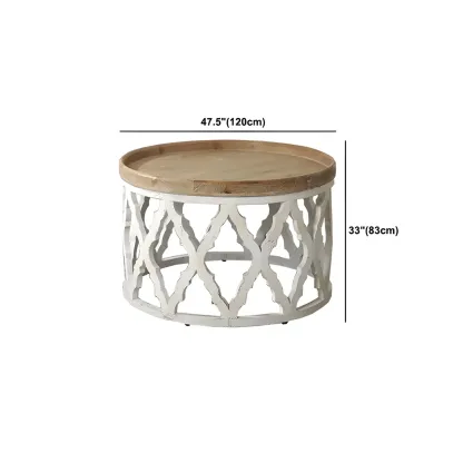 French Country Drum Intricate Carved Round Wood Coffee Table Image - 19