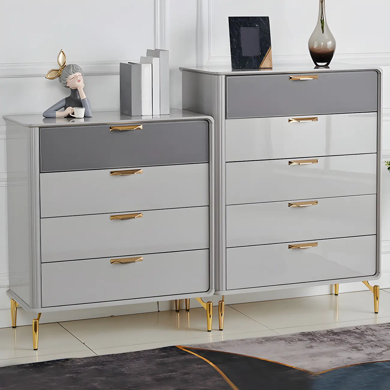 Elegant Grey Wooden Double Dresser with Soft-Close Drawers Image - 1 | homeyfad