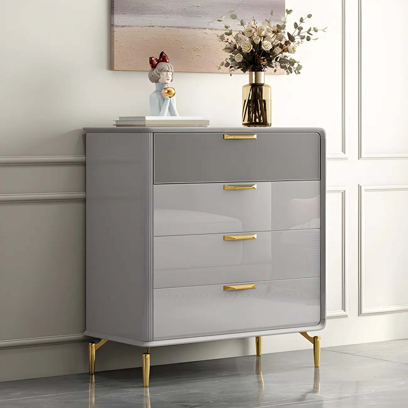 Elegant Grey Wooden Double Dresser with Soft-Close Drawers Image - 2 | homeyfad