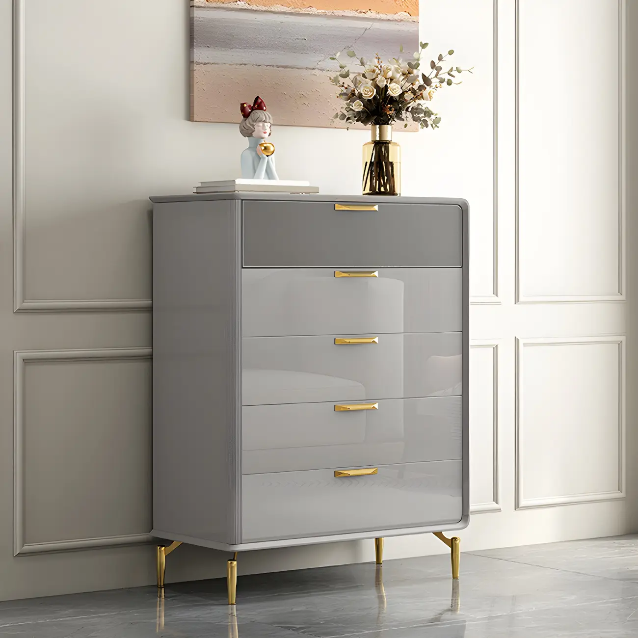 Elegant Grey Wooden Double Dresser with Soft-Close Drawers Image - 3 | homeyfad