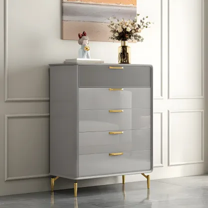 Elegant Grey Wooden Double Dresser with Soft-Close Drawers Image - 3