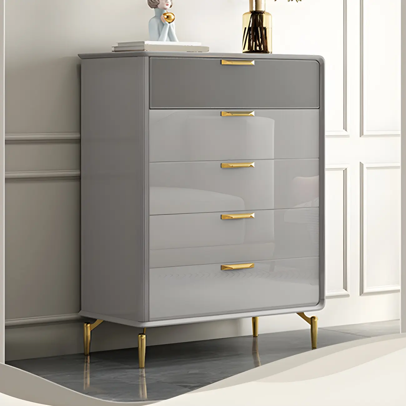 Elegant Grey Wooden Double Dresser with Soft-Close Drawers Image - 4 | homeyfad