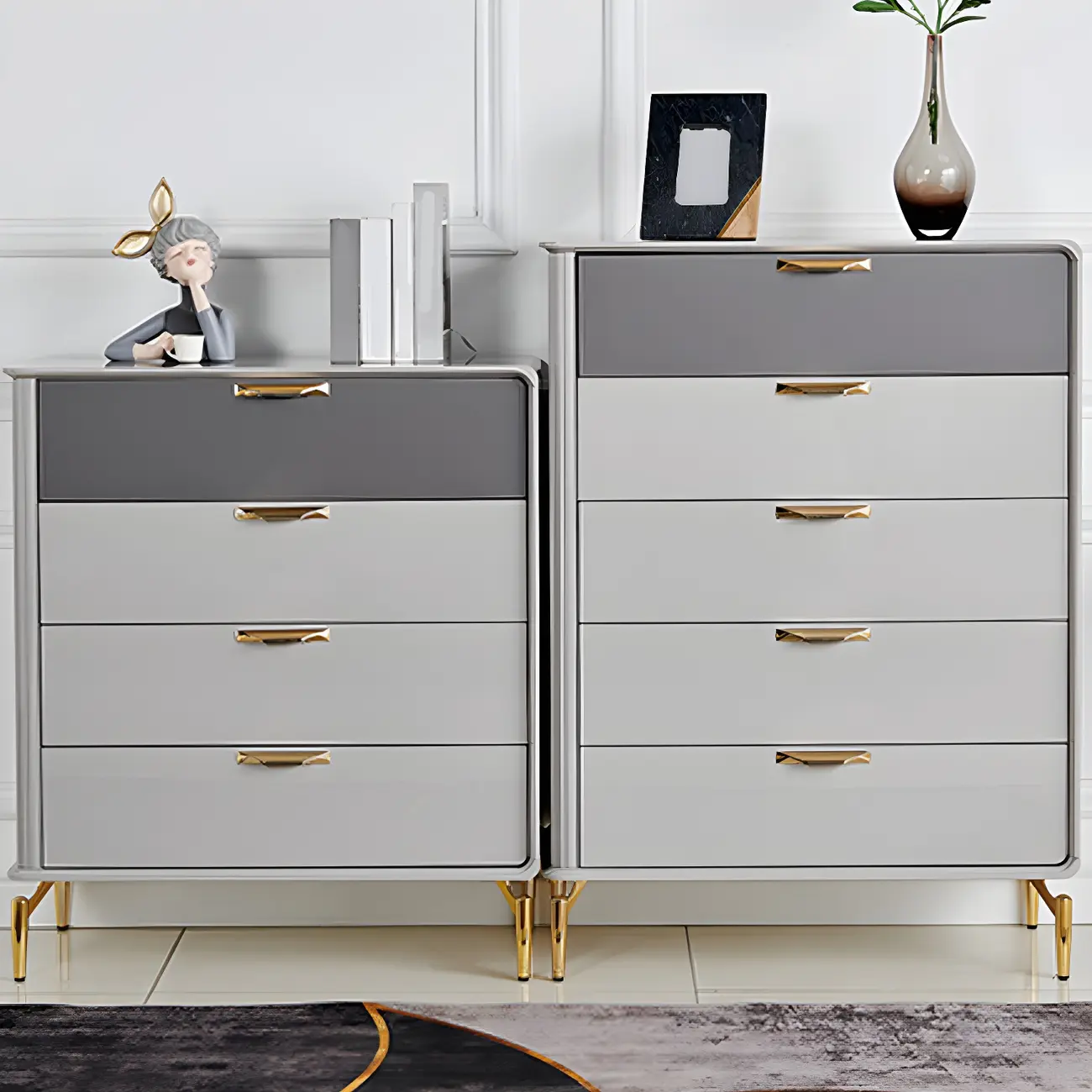 Elegant Grey Wooden Double Dresser with Soft-Close Drawers Image - 6 | homeyfad