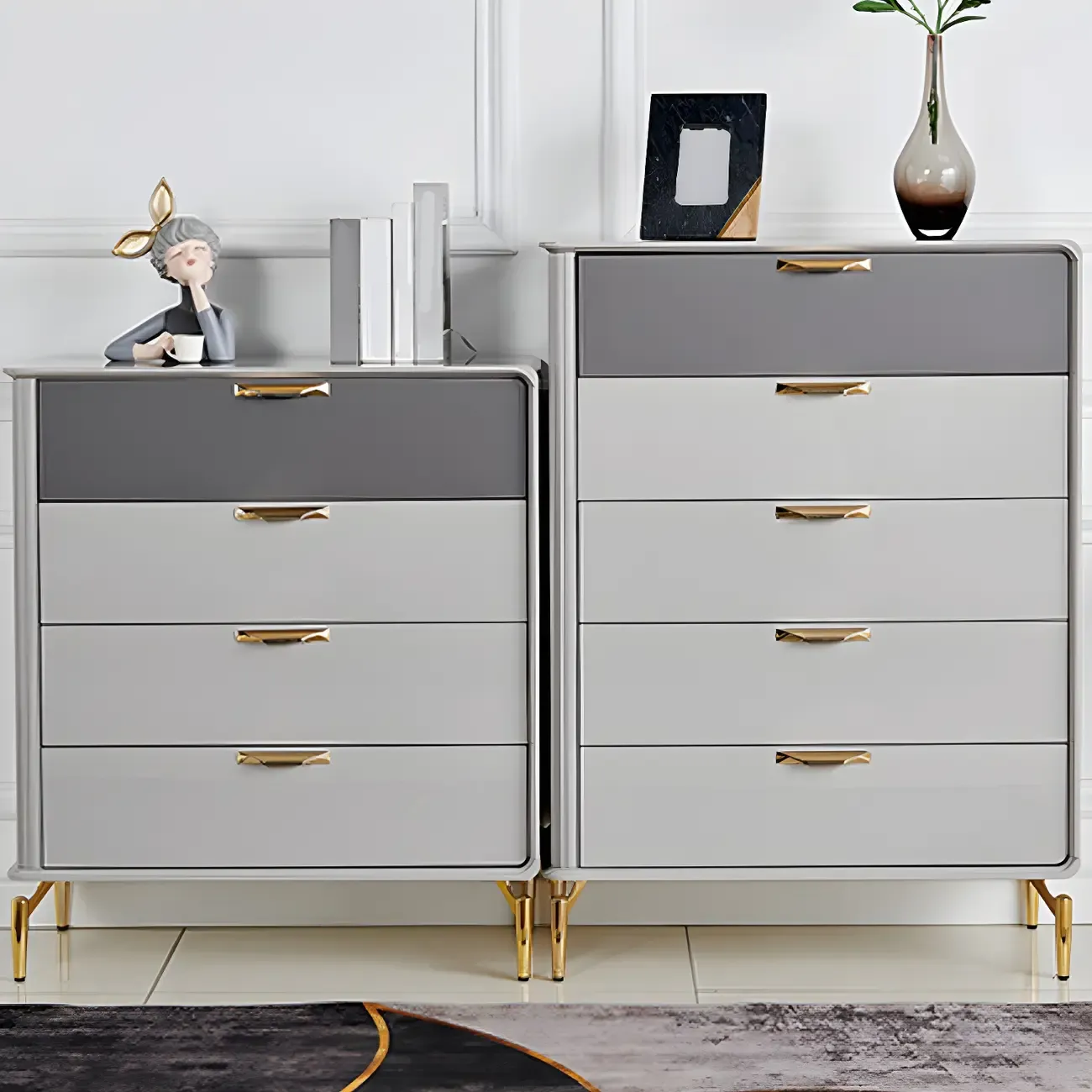 Elegant Grey Wooden Double Dresser with Soft-Close Drawers Image - 6