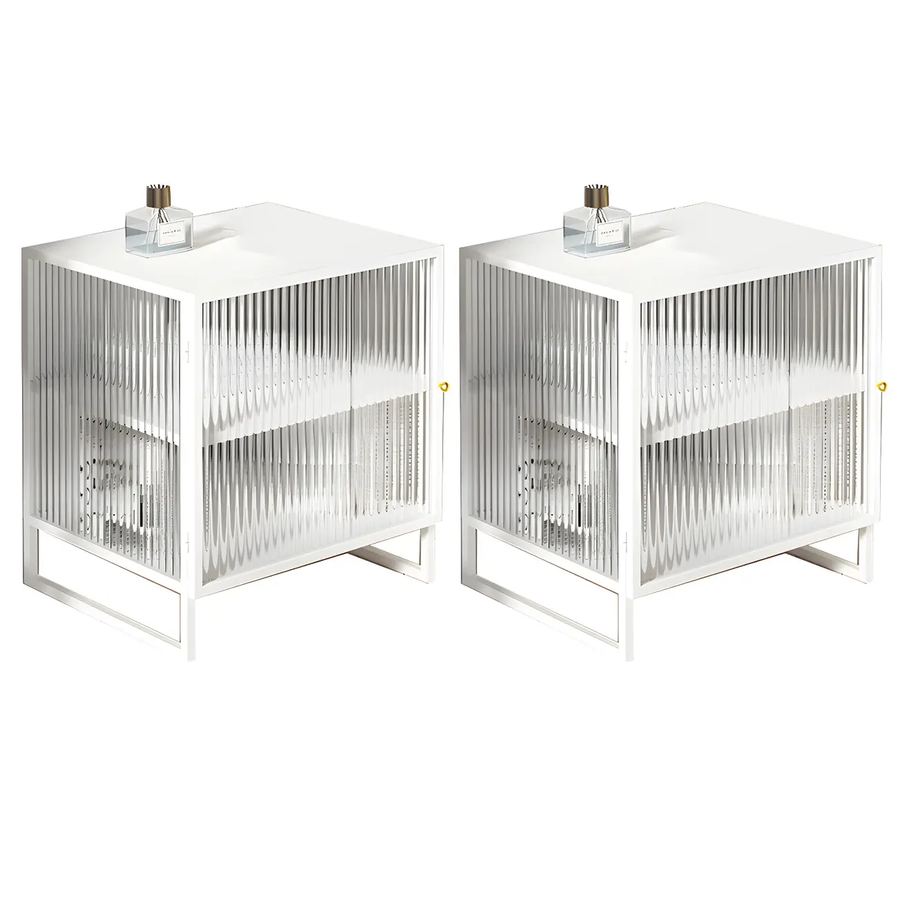 Black 2-Tier Ribbed Glass Metal Bedroom Nightstand Image - 9 | homeyfad