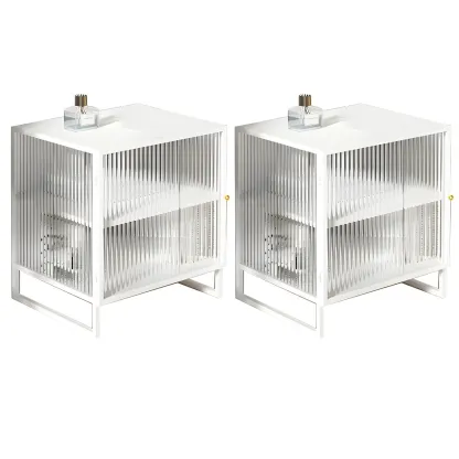 Black 2-Tier Ribbed Glass Metal Bedroom Nightstand Image - 9