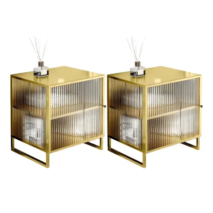 Black 2-Tier Ribbed Glass Metal Bedroom Nightstand Image - 10