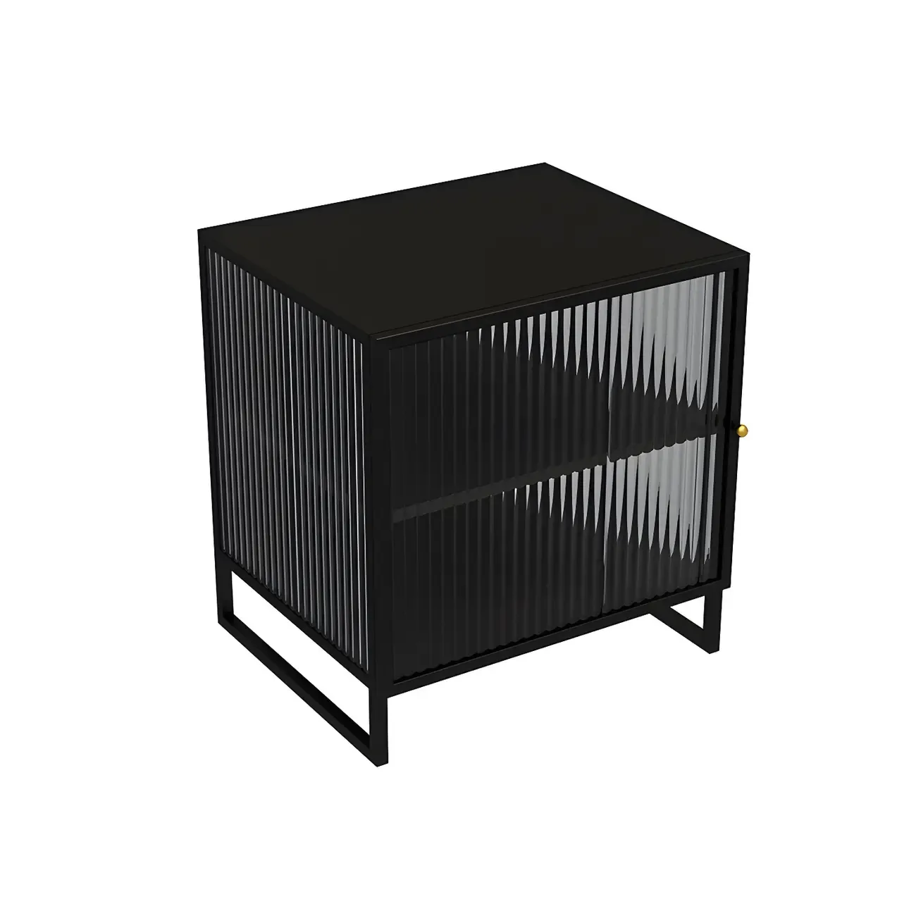 Black 2-Tier Ribbed Glass Metal Bedroom Nightstand Image - 11