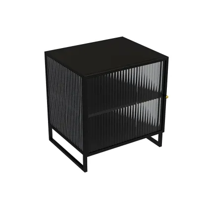 Black 2-Tier Ribbed Glass Metal Bedroom Nightstand Image - 11