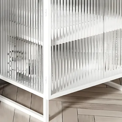 Black 2-Tier Ribbed Glass Metal Bedroom Nightstand Image - 7