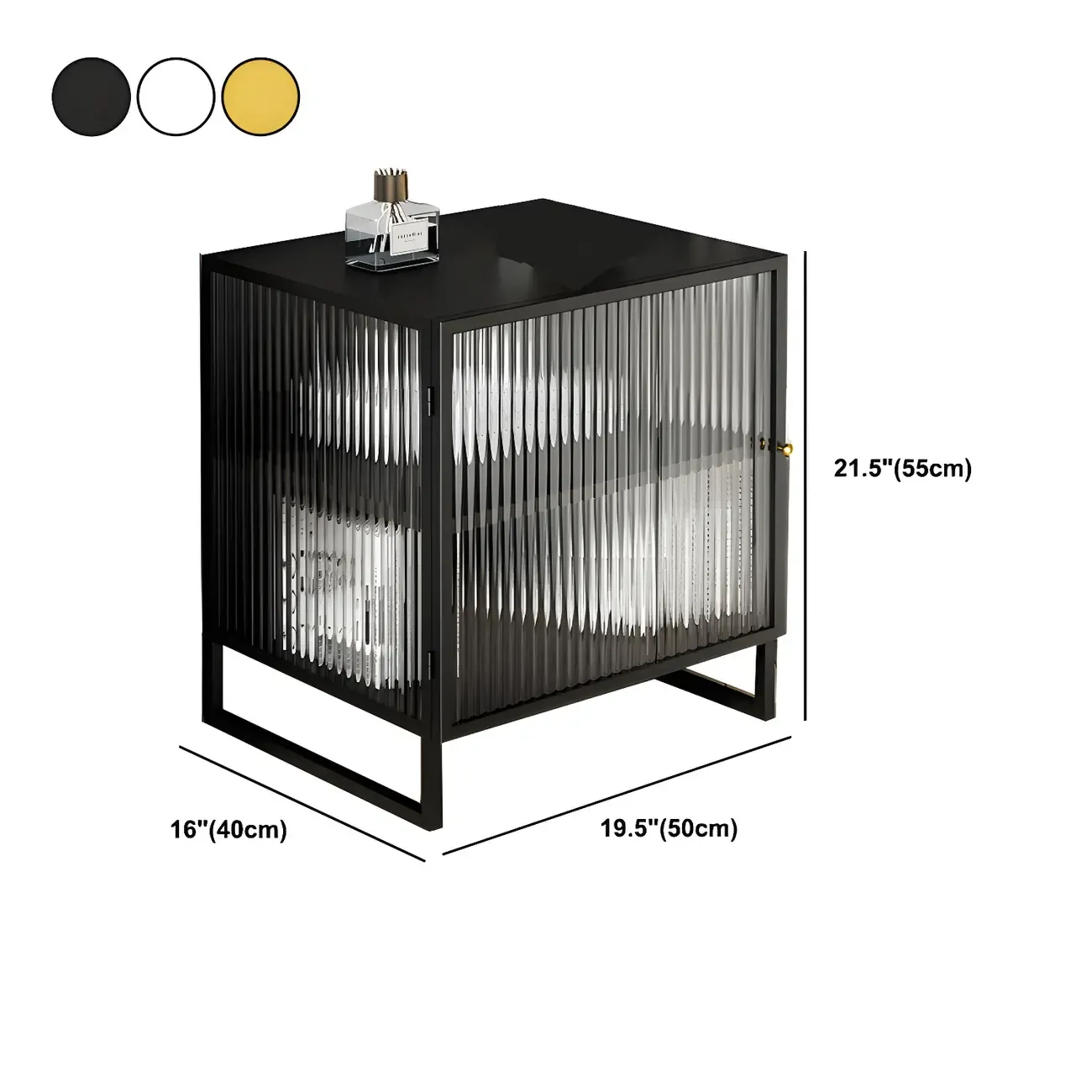 Black 2-Tier Ribbed Glass Metal Bedroom Nightstand #size