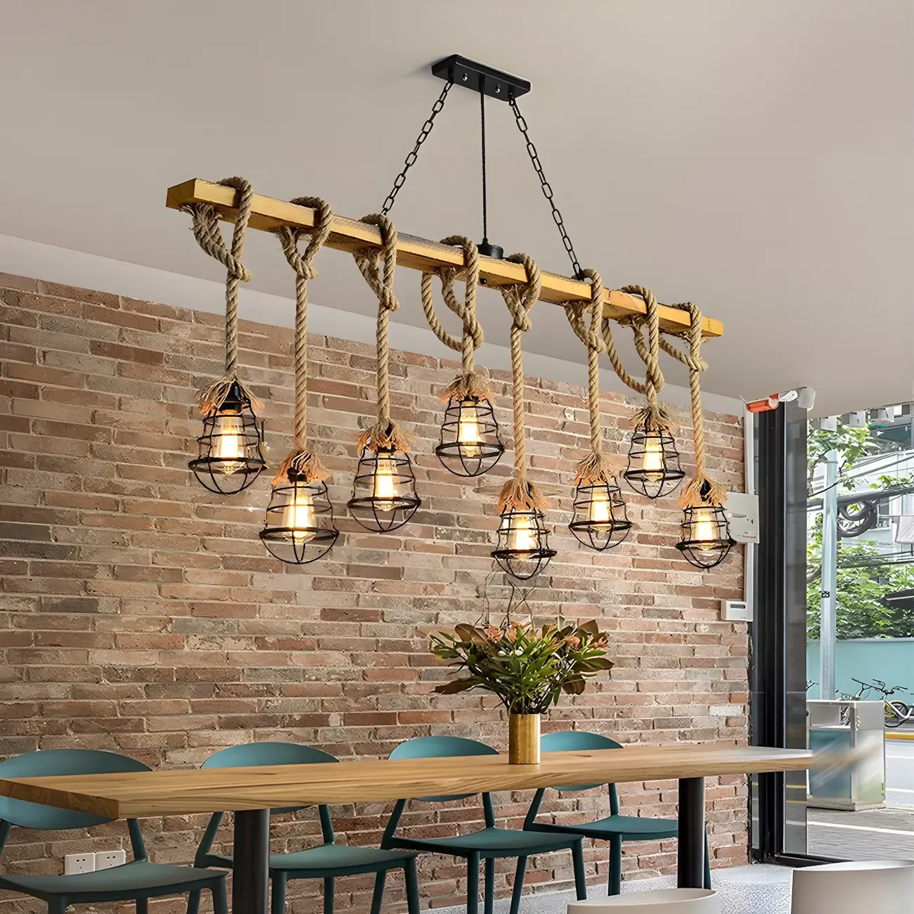 Industrial	Caged-Shaped Rope Chandelier for Kitchen Image - 1