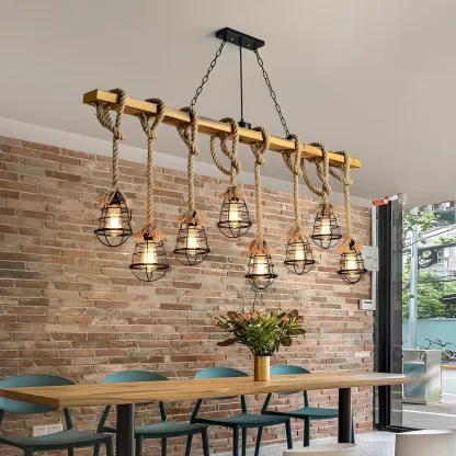 Industrial	Caged-Shaped Rope Chandelier for Kitchen Image - 1