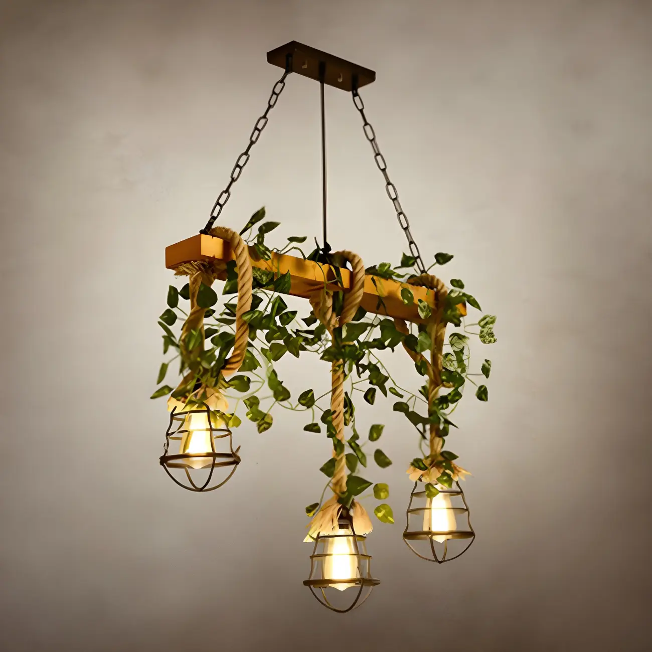 Industrial	Caged-Shaped Rope Chandelier for Kitchen Image - 3 | homeyfad