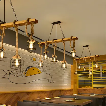 Industrial	Caged-Shaped Rope Chandelier for Kitchen Image - 4