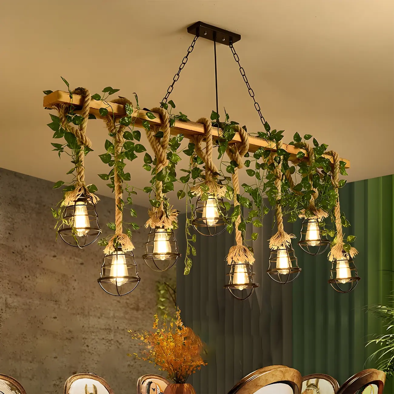 Industrial	Caged-Shaped Rope Chandelier for Kitchen Image - 5 | homeyfad
