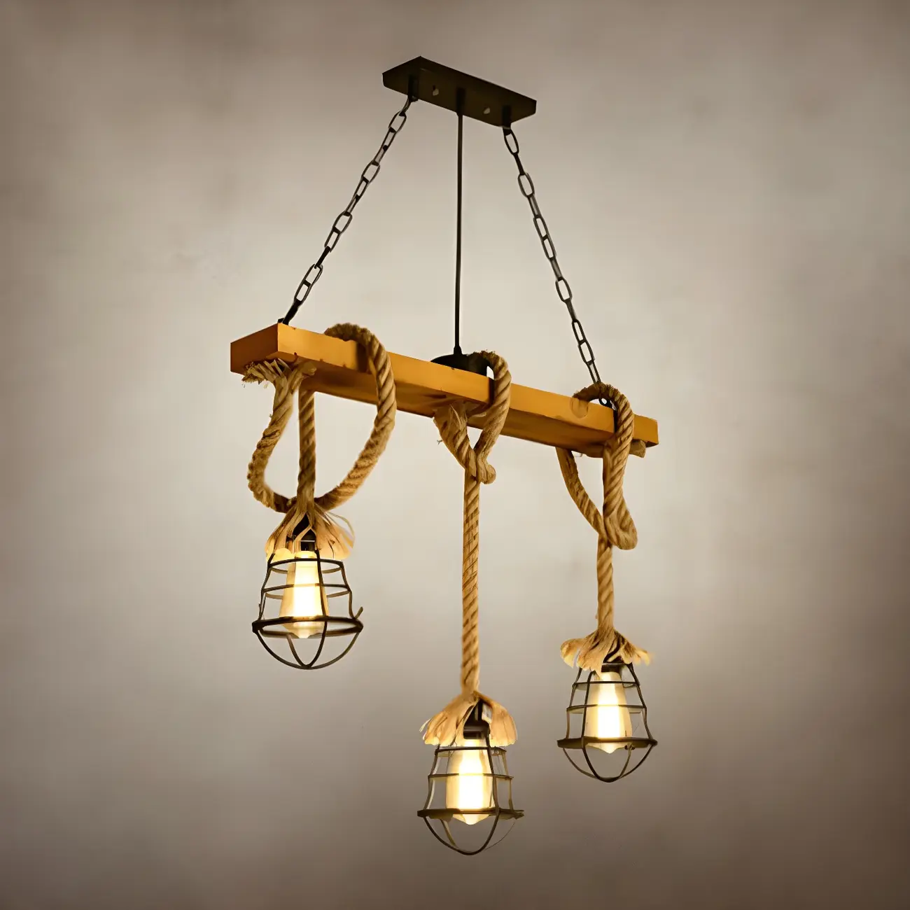 Industrial	Caged-Shaped Rope Chandelier for Kitchen Image - 8 | homeyfad
