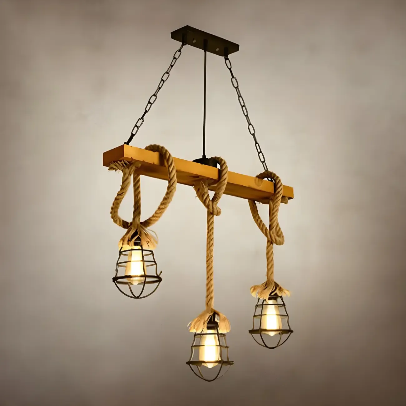 Industrial	Caged-Shaped Rope Chandelier for Kitchen Image - 8