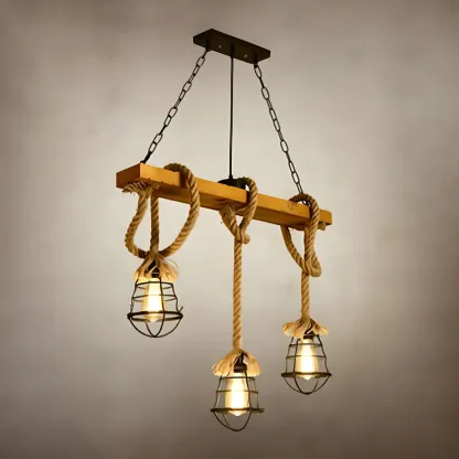 Industrial	Caged-Shaped Rope Chandelier for Kitchen Image - 8