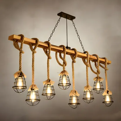 Industrial	Caged-Shaped Rope Chandelier for Kitchen Image - 2