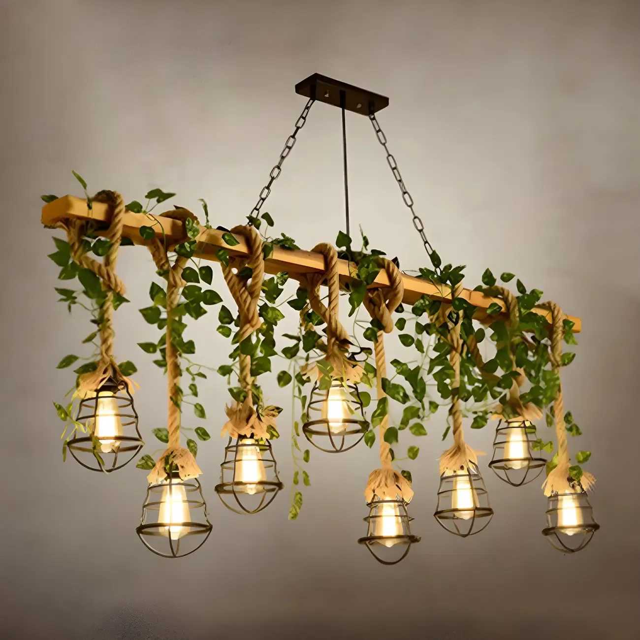 Industrial	Caged-Shaped Rope Chandelier for Kitchen Image - 10